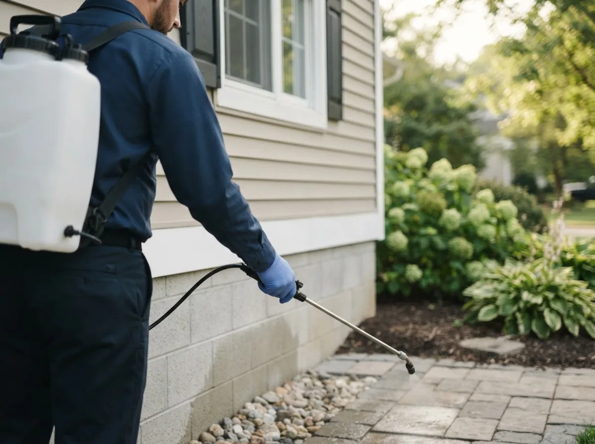 Pest control technician inspecting a home in Hawks, MI